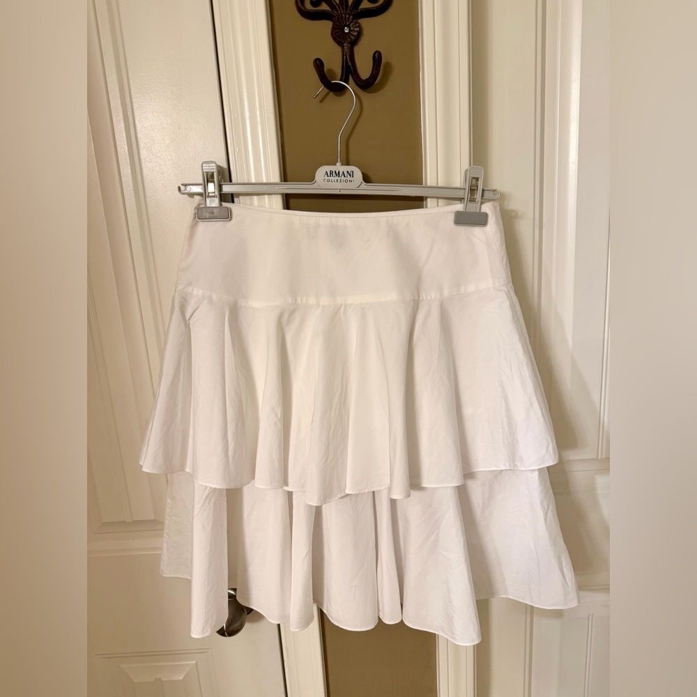 Ralph Lauren Black Label White Cotton Ruffle Skirt